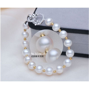 Freshwater Cultured Pearls with Round Beads Bracelet (E150027)